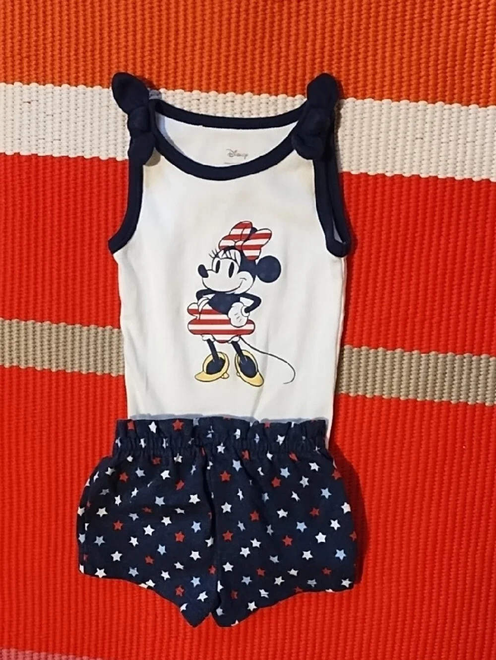 Disney Red, White, & Navy Minnie Mouse Tank Bodysuit with Navy Star Shorts 3 Mos